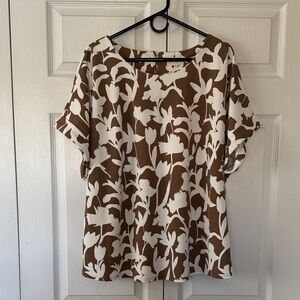 Brown and White Floral Women's Top